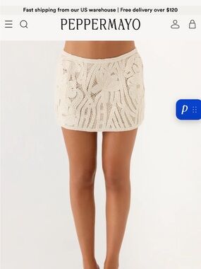 PEPPERMAYO Cream Crochet Floral Mini Skirt
